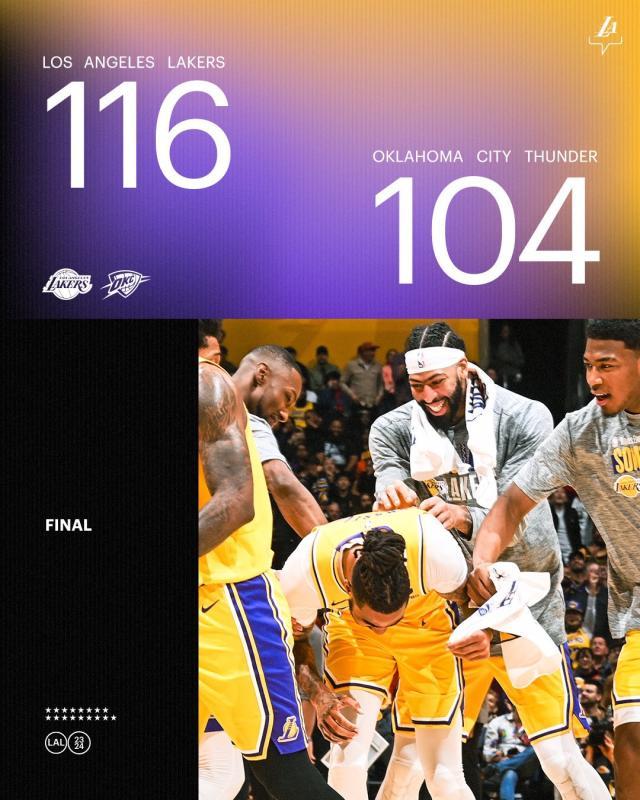 再胜西部第一！湖人天克雷霆 未来5场决定命运？